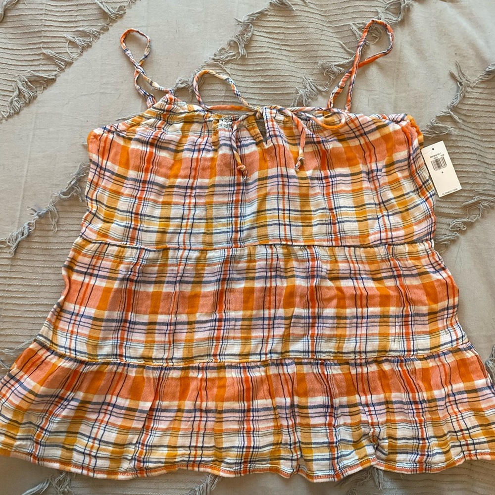 Vintage orange flannel tank top